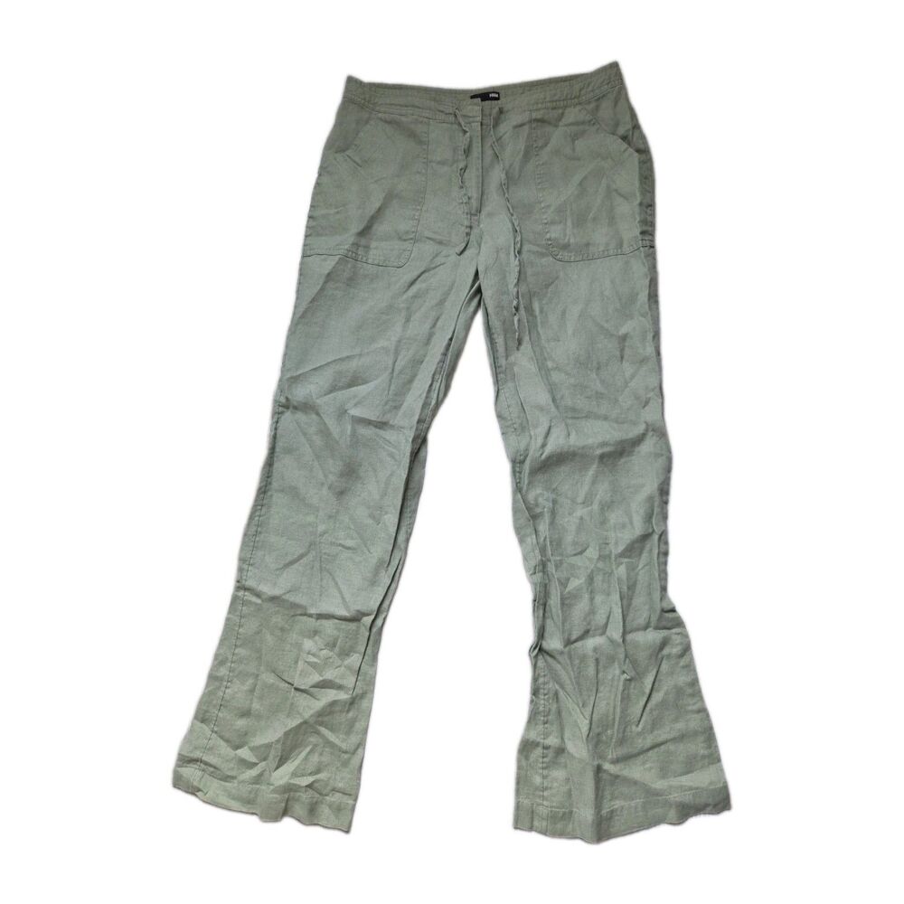 H&M Sage Green 100% Linen Drawstring Wide Leg Pants Womens Size 12 EUC